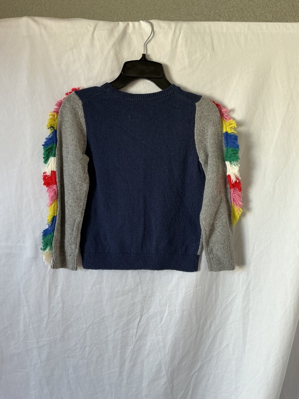 Mini Boden Unicorn Fringe Cardigan Sweater Navy Gray Rainbow Trim 5-6Y - Picture 2 of 6